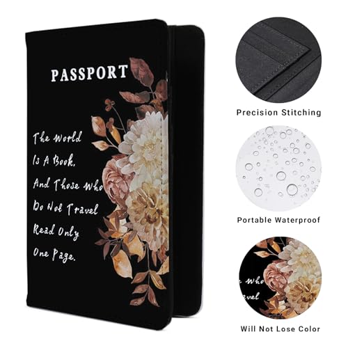 Passport Book Holder Passport Wallet for Children Passport Holder for Kid Passport Cover for Boy and Girl Passport Case Passport Books Holder 1 PCS Mother's Day (6x4IN) - color: Black Flower-1pcs
