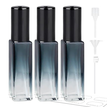 Perfume Travel Refillable Atomizer, 3 Pack 10ml Leak Proof Refillable Perfume Bottle for Air Travel, Purse and Business Trips, Glass Atomizer Sprayer for Cologne with Funnel & Pipette - color: Gradientblue Black