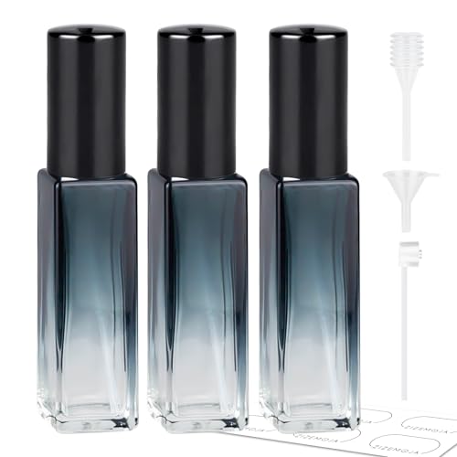 Perfume Travel Refillable Atomizer, 3 Pack 10ml Leak Proof Refillable Perfume Bottle for Air Travel, Purse and Business Trips, Glass Atomizer Sprayer for Cologne with Funnel & Pipette - color: Gradientblue Black