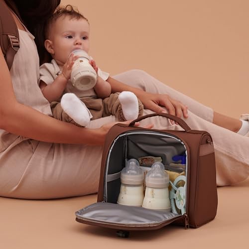 JuJuBe Insulated Bottle Bag, Breastmilk Cooler Fits 3 Baby Bottles, Storage Tote for Nursing Mom, Daycare & Travel, Lunch Bag w/Handle & Shoulder Strap (Espresso) - color: Espresso