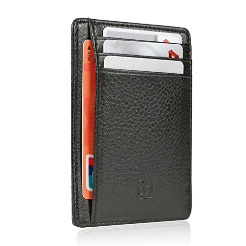 GH GOLD HORSE Slim RFID Blocking Card Holder Minimalist Leather Front Pocket Wallet for Women | Slim - color: Lichee Black