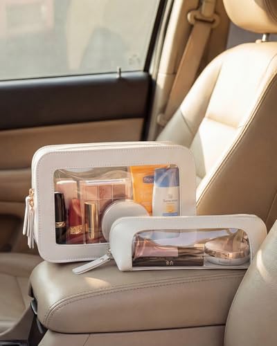 LETGO Clear Makeup Bag Set,Portable Clear Makeup Bag Waterproof Travel Makeup Brushes Bag Makeup Pouch TSA Approved Toiletry Bag Women Traveling Car Accessories for Girls (Dual Beige) - color: Dual Beige