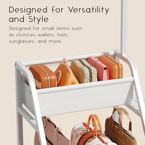 Homsorout Purse Organizer for Women - 3-Tier Storage Stand & 12 Fixed Hooks, Visible Backpack Storage, Space-Saving Bag Organizer Rack for Home, Closet, White - color: White