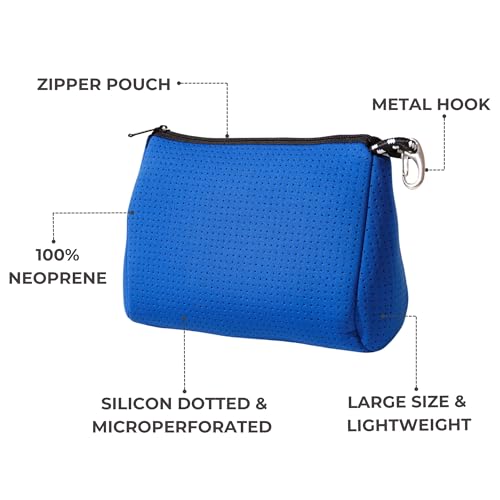 POPUPS Large Makeup Bag with Zipper, Royal Blue - Waterproof Neoprene Cosmetic Bag 7.7 x 10.75 x 5 inches - color: Basic Royal Blue