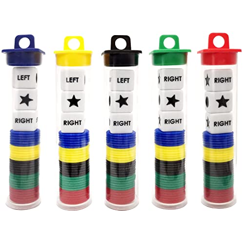 Ahoper Left Right Center Dice Game Prime Set Bundle with 3 Dices + 30 Chips - (5 Pack). Round Tube Storage is Very Convenient for Travel. Easy to Store, Carry Around. - size: 5 Pack