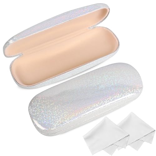 Joyberg Glasses Case, 2 Pack Eyeglass Case with Cleaning Cloth, Glasses Case Hard Shell Fits Most Glasses - color: Bright White