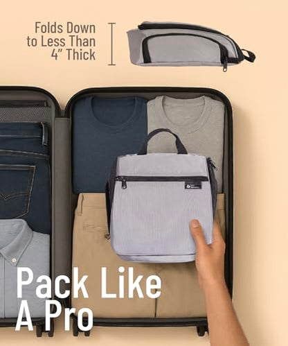 D&D Wanderlust D&D Hanging Travel Toiletry Bag for Men and Women – Cosmetics, Makeup and Toiletries Organizer Kit with 10 Compartments - color: Light Gray Medium