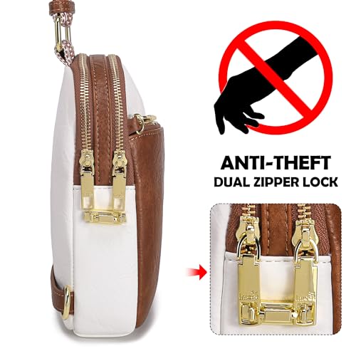 INICAT RFID Blocking Sling Bag, Anti Theft Crossbody Bag for Women Compact Travel Purses Leather - color: Beige Brown