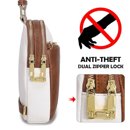 INICAT RFID Blocking Sling Bag, Anti Theft Crossbody Bag for Women Compact Travel Purses Leather - color: Beige Brown
