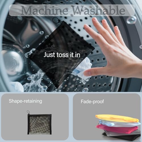 Patu Zipper Mesh Bags, Size L / A5, 5 Pieces, Beauty Makeup Cosmetic Accessories Organizer, Travel Toiletry Kit Set Storage Pouch, Black - size: L A5 (9.25" x 7", 5 pcs)