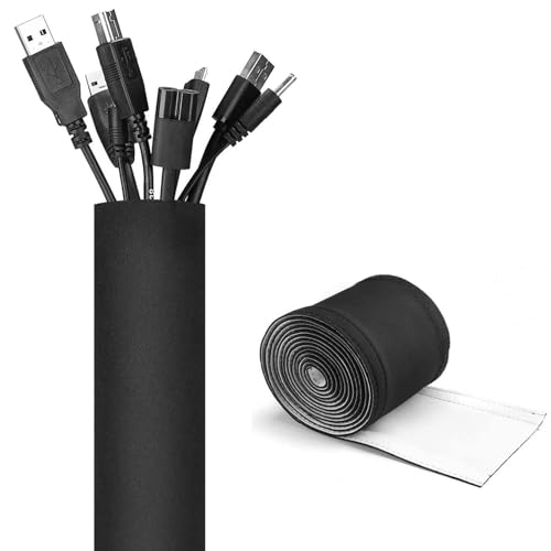 JOTO 2 Pack Cable Management Sleeve, 130" Cord Organizer System with Hook&Loop for TV Computer Office Home Entertainment, Flexible Cable Sleeve Wrap Cover Wire Hider System -Black, 2 Large - color: Black, size: 2 Pack, 130 Inch