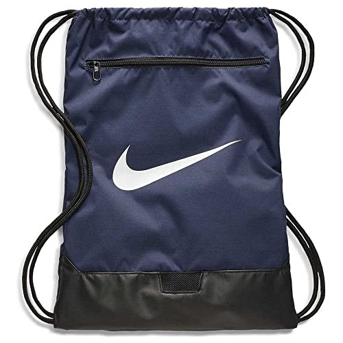 Nike Brasilia Training Gymsack, Drawstring Backpack with Zipper Pocket and Reinforced Bottom, Midnight Navy/Black/White - color: Midnight Navy/Black/White
