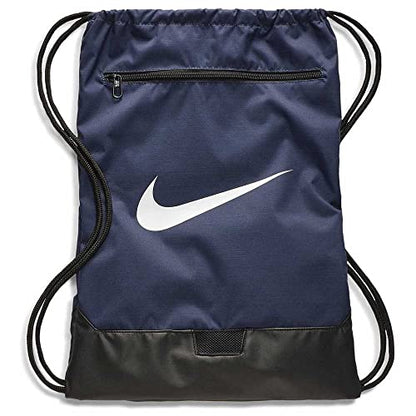 Nike Brasilia Training Gymsack, Drawstring Backpack with Zipper Pocket and Reinforced Bottom, Midnight Navy/Black/White - color: Midnight Navy/Black/White