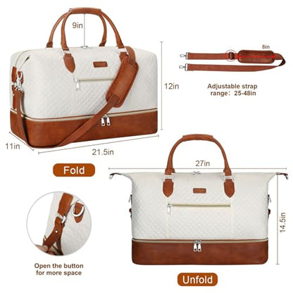 ITIEZY Weekender Overnight Bag for Women - Large Travel Duffel Bag with Shoe Compartment, Gym Duffel Bag Hospital Bag Carry On Tote Bags for Airplanes with Crossbody Bag Toiletry Bag 3Pcs Set - color: 1-Beige