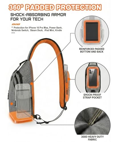 Sling Backpack for Women & Men, Crossbody Travel Bag with Water Bottle Holders, 17 Pockets, Quick-Access Phone Pocket, Hidden Security Pocket, Fits 11" Tablet, for Daily Carry, Travel, Theme Parks - color: B-charcoal