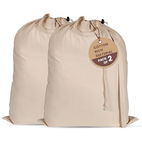LFH Home Large Premium Cotton Rich Canvas Laundry Bag with Drawstring and Handles Heavy Duty, Multi-Use, and Washable for Home, Travel, College or Storage 20x30 (Pack of 2)-Natural - color: Natural, size: 20”x30” (Pack of 2)