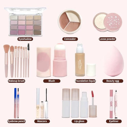 Makeup Kit for Women Full Kit Makeup Set for Teen Girls All In One Makeup Set Includes Foundation Eyeshadow Palette Lipgloss Eyeliner Stick Cosmetic Brush Set