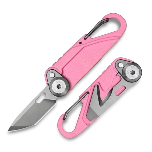 TACRAY Vinto 5-in-1 Small Pocket Knife – Ultra-Light Compact Multitool with Utility Knife, Seatbelt Cutter, Bottle Opener, Flathead Screwdriver & Keyring Attachment for Everyday Carry (Pink) - color: Pink