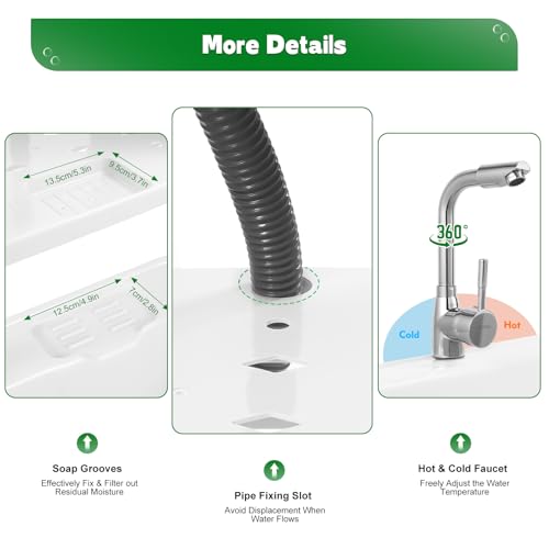 Freestanding Plastic Laundry Sink with Washboard, Indoor Outdoor Utility Sink with Cold and Hot Water Faucet, Hoses and Drain Kit for Laundry Room, Garage, Garden (31.5×22.05×31.5 Inch) - color: White, 31.5 x 22.1 x 31.5in