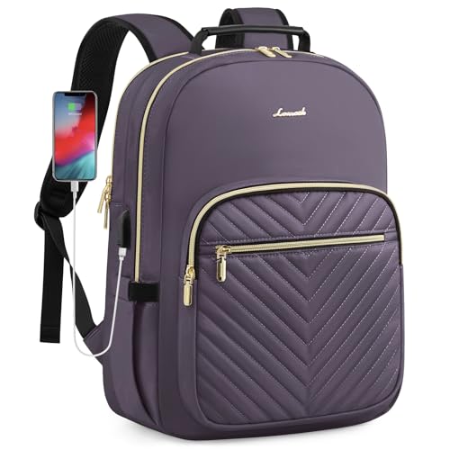 LOVEVOOK Laptop Backpack for Women, Large Capacity Travel Computer Work Bag with 17-inch Laptop Compartment, Business Nurse Backpack Purse, Hiking Outdoor Carry On Backpack, Purple Grey - color: Purple Grey, size: 17-Inch