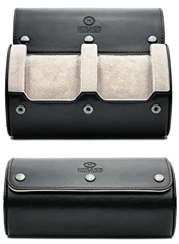 2 Watches Travel Case for Men - Mirage Watch Roll - Jade Black/Ivory White Vegan Leather - color: Jade Black/Ivory 2-watch case