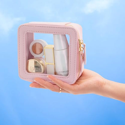 Aveniee Small Clear Makeup Bag,Mini Travel Toiletry Organizer TSA Approved,Waterproof Cosmetic Case with Zipper,Cute Car Essentials Pouch for Women,Pink - color: Pink, style: Mini Trend
