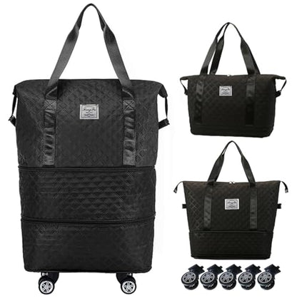 DOJUNS Rolling Duffle Bag with Wheels,Expandable Foldable Duffle Bag,Detachable Rolling Wheels,Rolling Luggage Bag Carry on Duffel Bag,Wheeled Travel Duffle Bag,Gift for Wife and Parents - color: Black