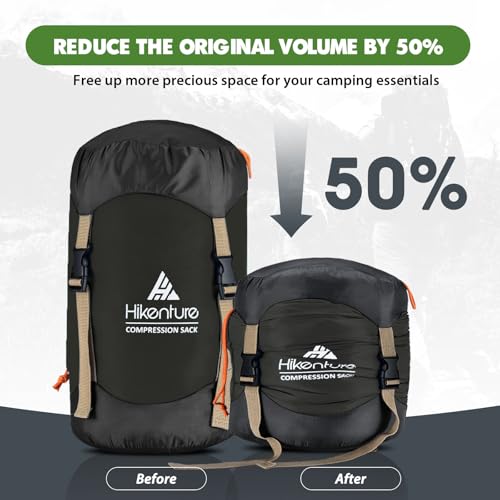 Hikenture Compression Sack for Sleeping Bag, Upgrade Anti-Tear Nylon Sleeping Bag Stuff Sack, 10L/14L/20L/30L Water-Resistant Compression Bag, Storage Bag - color: Dark Green, size: 10L