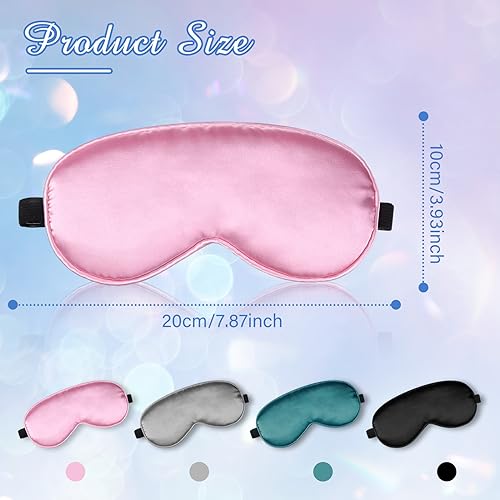 BBTO 4 Pcs Silk Sleep Eye Masks Smooth Soft Satin Eye Covers with Adjustable Strap Blindfold for Sleeping Blocking Out Lights Travel Relaxation (Black, Grey, Dark Green, Pink) - color: Black, Grey, Dark Green, Pink