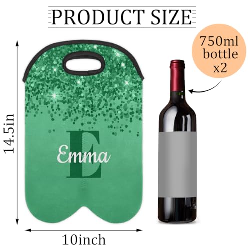 Personalized Neoprene Wine Carrier 2 Bottle, Wine Gift Bags Custom with Name Travel Wine Bottle Holder - color: Green, size: Medium