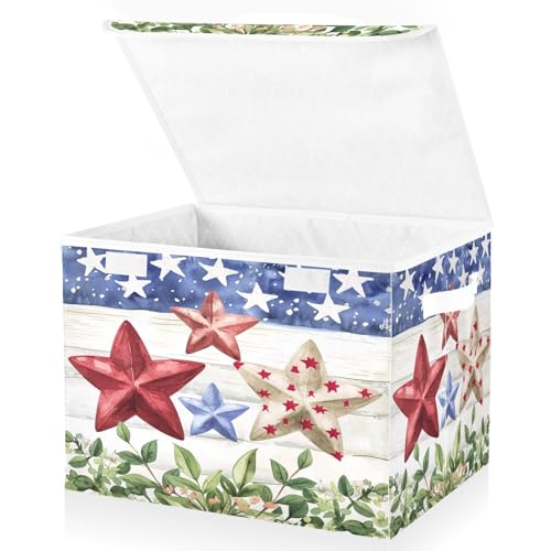 senya July Fourth Baskets Collapsible Storage Bins with Lids, American Flag Stars Storage Boxes Clothes Baskets for Organizing, B06D22020 - color: Flag 2