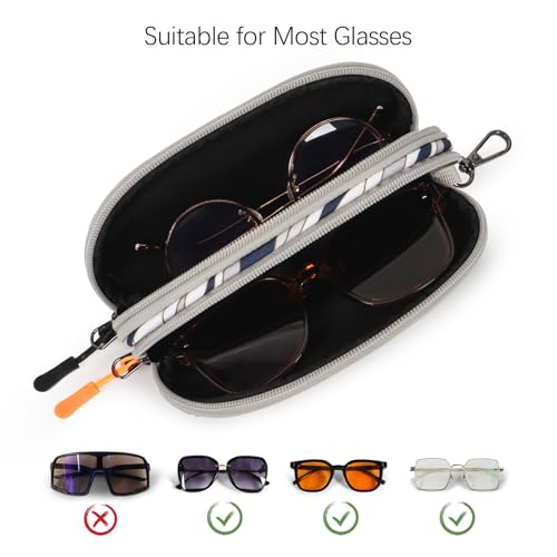 Double Eyeglasses Case Soft Portable Zipper Sunglasses Pouch with Keychain Clip for Men Women - color: Gray Wave