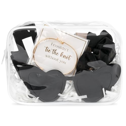 DEEKA 5 Pcs Bridesmaid Proposal Bag Set Gift Clear Makeup Toiletry Bag Bachelorette Party Favors Sunglasses Hair Claw Clips Scrunchies Knot Bracelets Bridal Wedding Party Gifts (Black) - color: Black, size: 1 Set