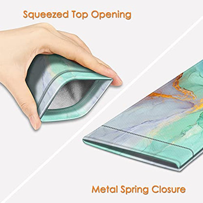 [2 Pack] Fintie Eyeglasses Pouch with Cleaning Cloth, Portable Squeeze Top Leather Glasses Case Sunglasses Bag, Emerald Marble + Blooming Hibiscus - color: Emerald Marble + Blooming Hibiscus