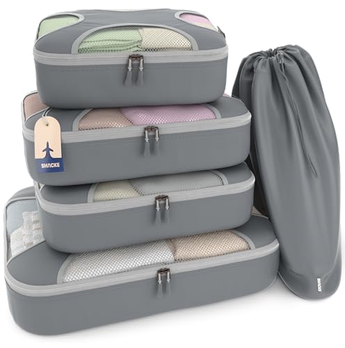 Shacke 5 Set Packing Cubes for Travel – Luggage Organizer & Suitcase Bags with Laundry Bag, Carry On Packing Organizer, Travel Accessories for Women Men (Charcoal Gray) - color: 5 Set - Charcoal Gray, size: Set of 5