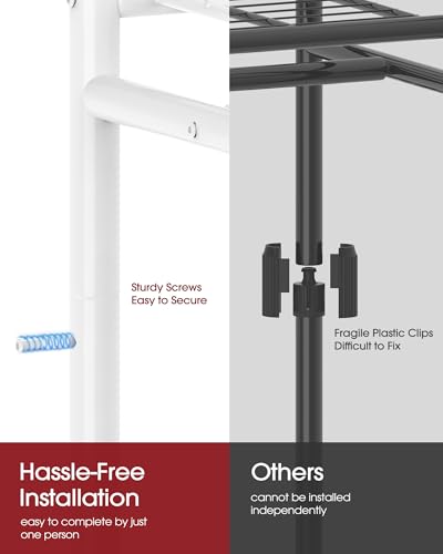 Sakugi Clothes Rack - 33.0" x 12.2" x 79.5" Clothing Rack with Shelves & Wheels, Multi-Functional Wardrobe Closet with Hooks, Sturdy Metal Garment Rack for Bedroom, Laundry, Balcony (White) - color: White, size: Large