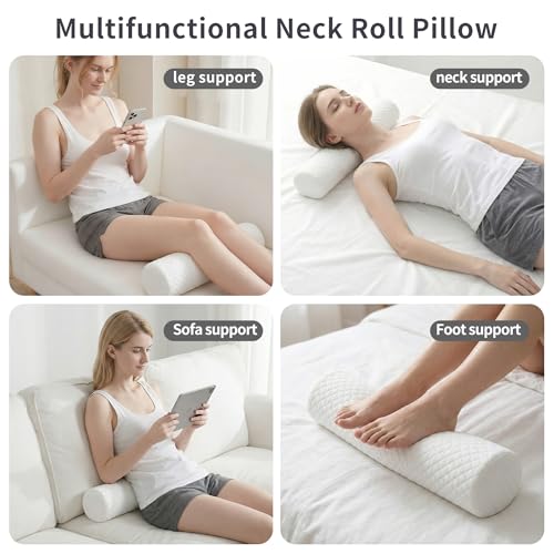 HJAHHSM Neck Roll Pillow, Memory Foam Neck Support Pillow | Round Cylinder Bolster Pillow for Bed, Couch, and Yoga, Removable Washable Cover