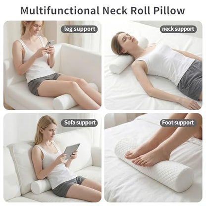 HJAHHSM Neck Roll Pillow, Memory Foam Neck Support Pillow | Round Cylinder Bolster Pillow for Bed, Couch, and Yoga, Removable Washable Cover
