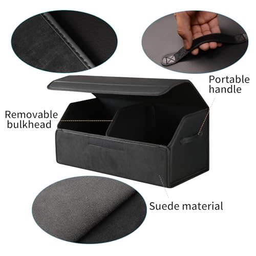 car organizers and storage for SUV,trunk organizer for sedan, leather foldable sleek box with lid,collapsible cargo bins, tool accessories containers,Collapsible Suede velvet (22 inch Covered) - size: 22 inch Covered