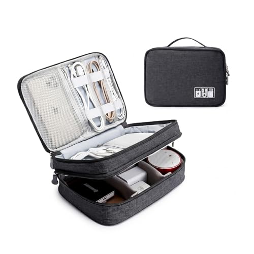 mygreen Electronic Accessories Organizer Bag, Waterproof Double Layer Travel Storage Case with Adjustable Padded Dividers, Portable Hard Pouch for Cables, Charger, Power Bank, Phone, Hard Drive Black - color: Black, size: 9 inch