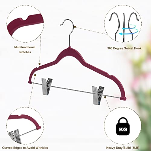Quality Hangers Plastic Non Velvet Non-Flocked Thin Compact Skirt and Pant Hangers with Metal Clips - Suited for Pants Blouses Coats - 360° Swivel Hook (Raspberry, 20) - color: Raspberry