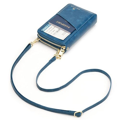 GOIACII Passport Wallet Travel Crossbody Bags for Women Wristlet Phone Purse Double Zip Vegan Leather Blue - color: A03 Blue