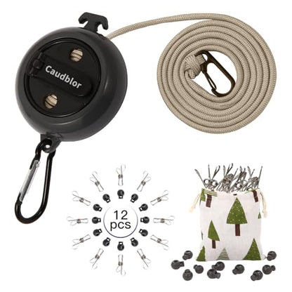 Portable Travel Clothesline Cord, Caudblor Adjustable 33ft Camping Clothes line, Laundry Drying Rope for Hotel Trip, Cruise, Outdoor/Indoor, with 12Pcs Stoppers, Windproof Clothespins - style: Black