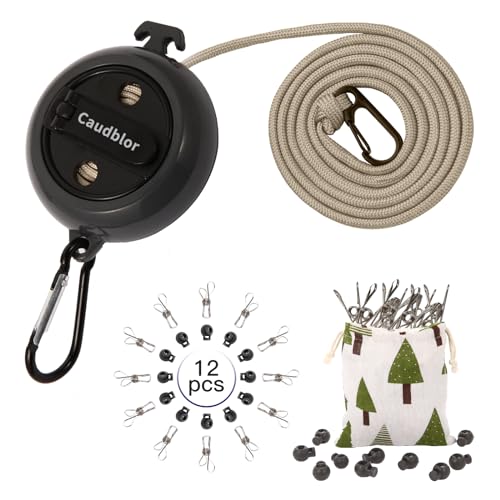 Portable Travel Clothesline Cord, Caudblor Adjustable 33ft Camping Clothes line, Laundry Drying Rope for Hotel Trip, Cruise, Outdoor/Indoor, with 12Pcs Stoppers, Windproof Clothespins - style: Black