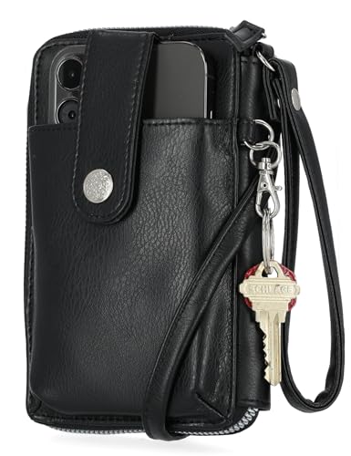 Mundi Jacqui RFID Crossbody Wallet for Women, Vegan Leather Small Travel Handbag with Phone Holder, Compact Organizer with Card Slots and Removable Strap, Vacation Purse in (Black) - color: (Black)