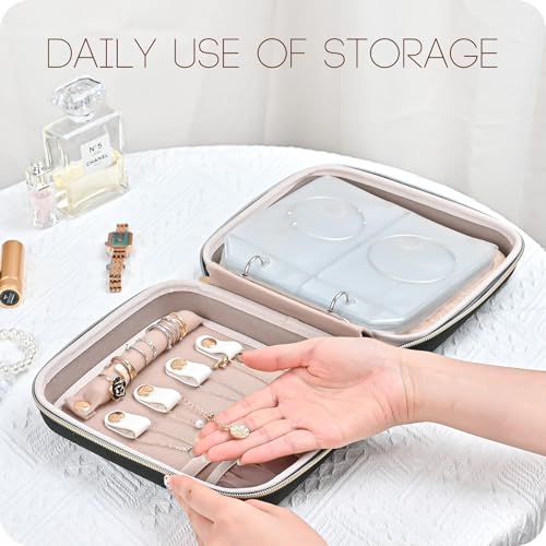 ProCase Medium Travel Jewelry Organizer Case, Jewellery Home Storage Book Ring Binder with Clear Pockets for Presentation, Zippered Pouch Bag for Earrings Necklaces Bracelets -Black - color: Black, size: Medium, Loose-leaf