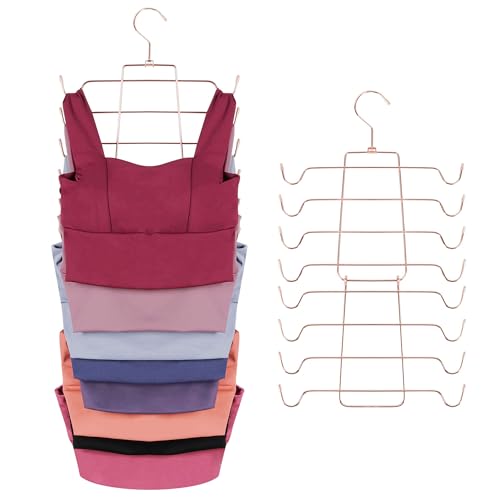 ZEDODIER 3 Pack Tank Top Hanger Space Saving, Bra Hangers for Closet Organizer, Hanging Bra Organizer Tank Tops Holder with 24 Hooks, Closet Organizers and Storage Small Space Solutions, Rose Gold - color: Rose Gold, size: 3 Pack