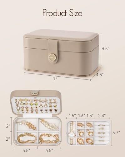 VLANDO Travel Jewelry Case, 2-Layer Jewelry Box, Portabel Travel Organizer for Necklaces, Earring, Bracelets, Ring, Watch - Large Capacity Travel Jewelry Storage - Toffee - color: H.Toffee-2 Layer