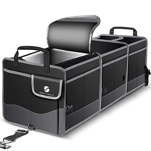 Trunk Organizer with Cooler, Collapsible Trunk Storage Container with Non Slip Bottom Strips, Large Multi-Compartment Waterproof Car Trunk Organizer Groceries for Vehicle Sedan, Suv, Truck,Van(Black) - color: Black