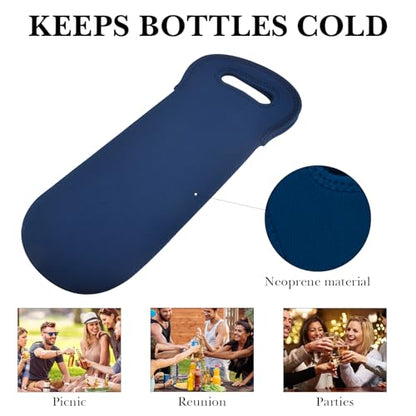 Linkidea Wine Bottle Travel Carrier & Cooler Bag, Wine Carrying Tote Picnic Cooler, Water Drinks Beer Insulated Neoprene Hand Bag for Travel with Secure Carry Handle (Blue), Blue, X-Large, Modern